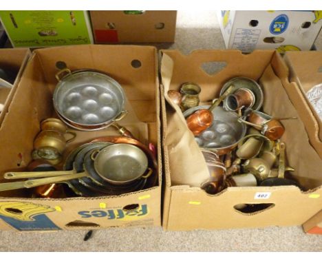 Two boxes of vintage copper and brassware