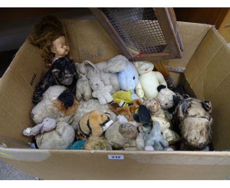 Box of vintage predominantly stuffed toys etc