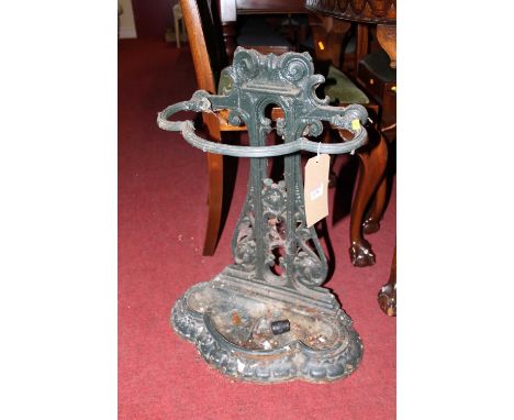 A Victorian painted and floral pierced cast iron stick-stand, of shaped form 