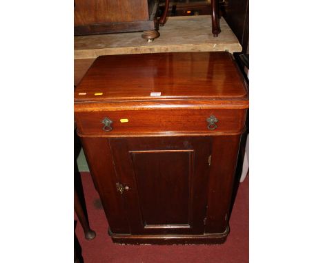 A mid-Victorian mahogany round cornered hinge top commode cupboard, with single lower door, width 61cm