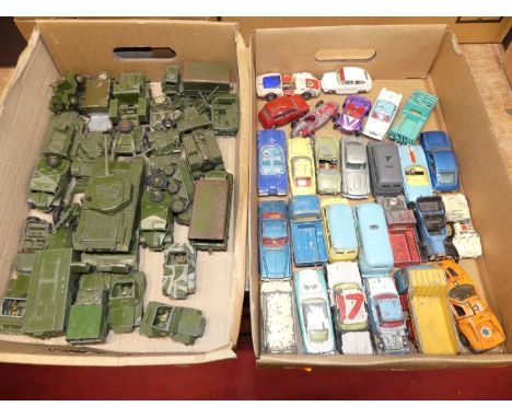 Two trays containing a collection of mixed playworn diecasts to include Dinky Toys and Corgi Toys