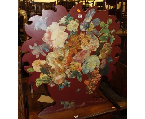 A contemporary shaped and floral painted easel low firescreen, 90 x 82cm 