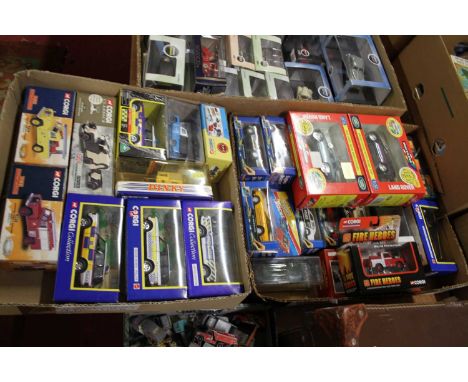 Two trays containing a quantity of modern issue diecast to include Britains, Corgi, and other Landrover models
