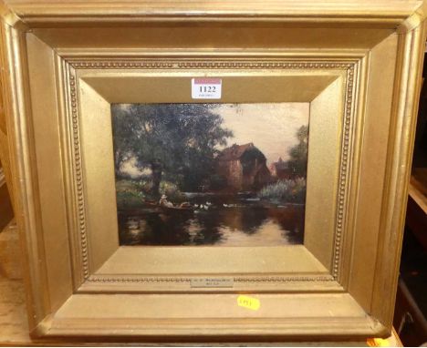 William Kay Blacklock (1872-1924) - Lone boatwoman by the watermill, oil on panel, 17 x 21.5cmVery good condition. Painting h