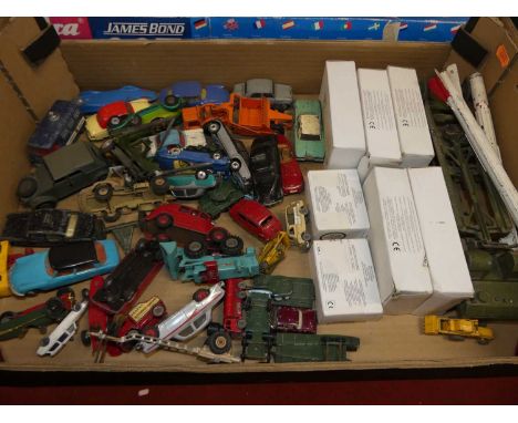 A quantity of mixed playworn and repainted Dinky Toy, Corgi Toy and vintage diecasts to include a Corgi Toys Austin Cambridge