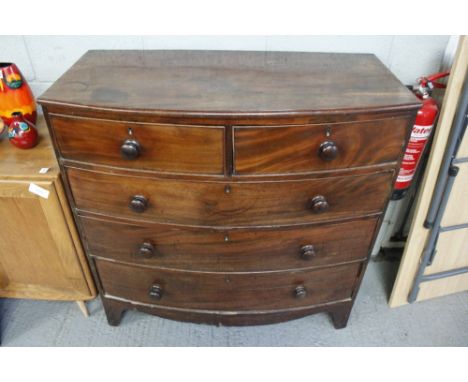 A Victorian mahogany bow front chest of drawers, 107cm high, 111cm long, 49cm deep