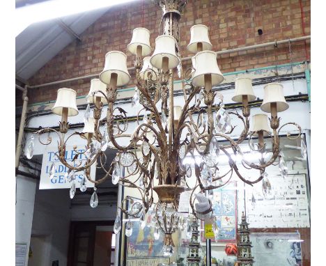FINE ART LAMPS MIDSUMMER NIGHTS DREAM CHANDELIER, of large proportions, sixteen branch in gilded metal floral design with gla