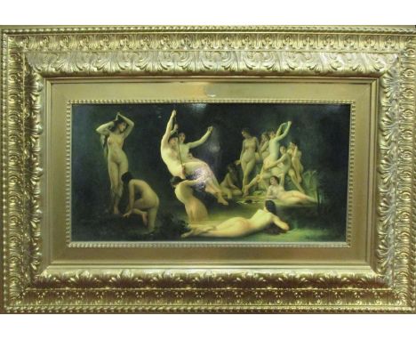 'WATER NYMPHS', on ceramic, 25cm x 49cm, framed.