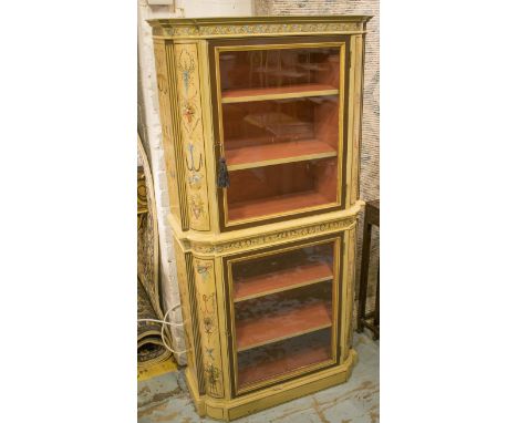 BOOKCASE/CABINET, Edwardian with Neo-Classical style floral, figural and exotic bird painted decoration and two glazed doors 