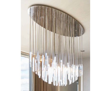 CEILING CHANDELIER, cost £11,700 excluding VAT, contemporary style, 175cm W x 60cm D, each pendant 88cm L, boxed and wrapped.