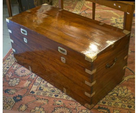 TRUNK, 19th century camphorwood and brass bound with rising lid and carrying handles, 104cm x 52cm x 50cm H.
