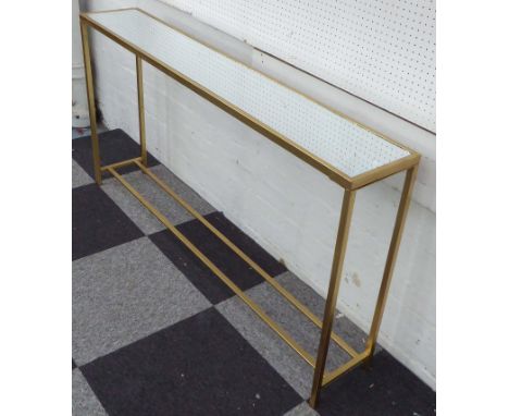 MIRRORED CONSOLE TABLE, in a gilded metal frame, 151cm x 26cm x 78cm H.