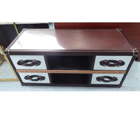 SIDEBOARD, in steel cladding with two drawers each end and shelf in middle, 113cm x 45cm x 51cm H.