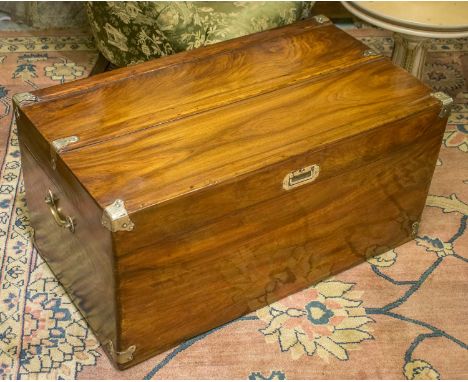 TRUNK, vintage camphorwood and brass bound, with rising slatted lid and carrying handles, 42cm H x 87cm W x 49cm D. 