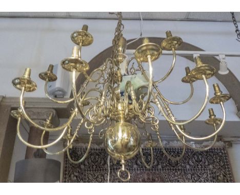 CHANDELIER, brass, Dutch style of substantial proportions with two tiers, 106cm H x 106cm.