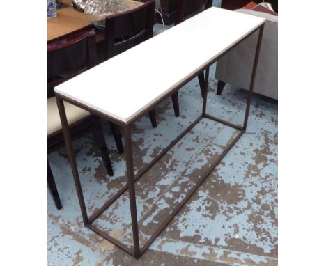 CONSOLE TABLE, by Adam Williams stone top, metal base, 130cm W x 37cm D x 87cm H.