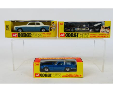 Corgi Whizzwheels - 2 x boxed cars, Iso Grifo 7 Litre Coupe # 301 and a Surtees TS9 F1 car # 150. Both models appear Mint in 