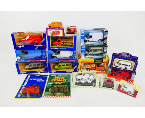 Siku - Corgi - Oxford Diecast Lledo - Others - A fleet of 18 boxed diecast Ford Transit model vans in a variety of scales. Lo