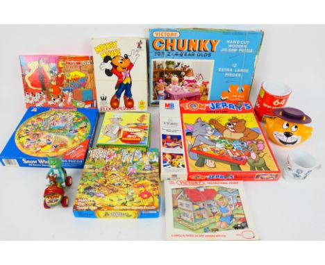 Marx - Waddingtons - Disney - Victory -  A collection of vintage toys and games including Tom &amp; Jerry roller skate car, T