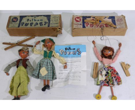 Pelham Puppets - 3 x Pelham Puppets (Marlborough) A Cowboy puppet who has lead/metal paddle hands, and a Dutch girl in patche