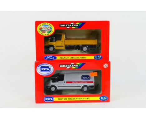 Britains - Two boxed diecast 1:32 scale Ford Transit model vehicles by Britains. Lot consists of #00234B Transit Chassis Floa