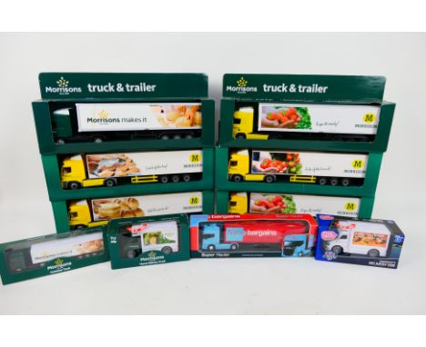 Chad Valley - 10 x boxed trucks including 6 x Morrison's articulated lorry models, 2 x delivery vans and similar. They appear
