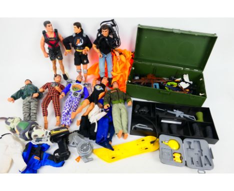 Hasbro, Action Man - A collection of 7 unboxed Action Men, 1 Dr X Toxic Gut (1995) and an Artic Mission Husky dog. Action men