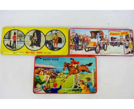 Page London - Vintage Paint Tins / Pallets. A selection of Three vintage 1950's era, lithographed water colour tin paint sets