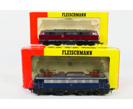 Fleischmann - 2 x boxed HO scale locomotives, a Class BR 110 444-7 Electric # 4335 and a Class BR 218 306-9 Diesel # 4232. Bo