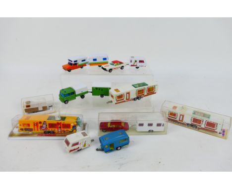 Majorette - Mira - A small group of boxed and unboxed 1:60 / 64 scale diecast model vehicles and caravans predominately by Ma