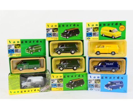 Vanguards - Six boxed diecast Ford Transit model vans. Lot includes VA06609 'Hidden Treasures' Ford Transit MK.I; VA06605 Cum