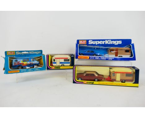 Matchbox - Corgi - A boxed group of vintage diecast model vehicles. Lot consists of Matchbox Super Kings K-80 Dodge Custom Va