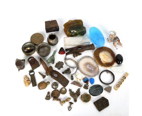 Miscellaneous group, including Chinese carved wood seal, mineral specimens and antiquities 