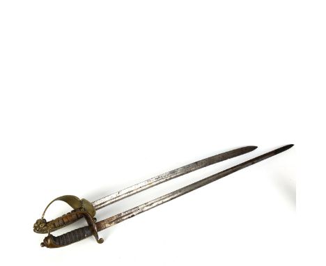 A Victorian Army Officer's dress sword with etched blade, and a Victorian Navy Officer's dress sword, no scabbards (2) 