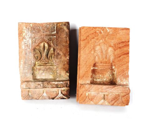 2 Indian Jaisalmer sandstone shrine lamp niches, 19th century, length 32cm 