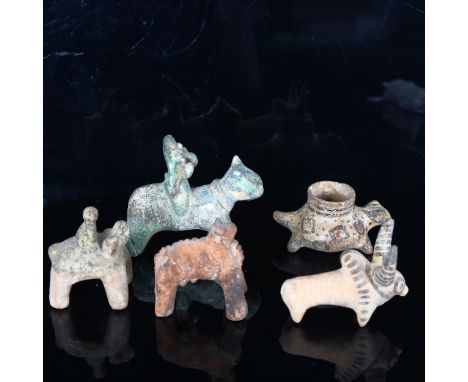 A group of Archaic style ceramic figures, including Indus Valley bull (5) 