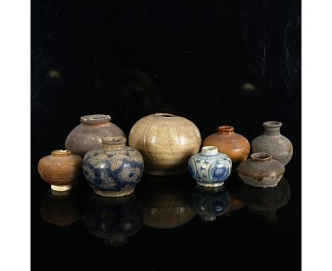 A group of Oriental ceramic pots and vases, largest height 9cm (8) 