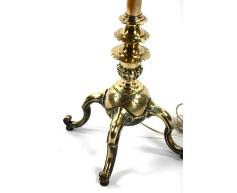A good quality Victorian brass standard lamp, on heavy quadruple base, converted to electricAll in very good condition, no sh