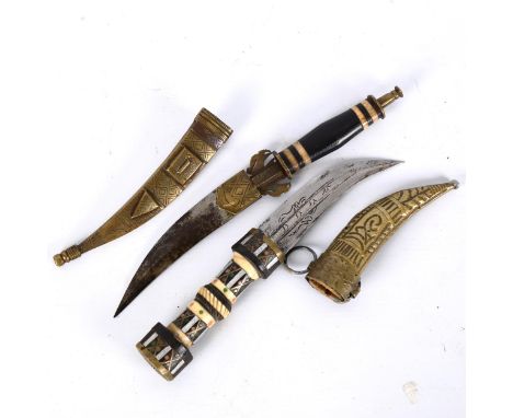 A Syrian (Magdali) Khanjar dagger with inlaid decoration, length 22cm, and another dagger of similar size (2)Good original co