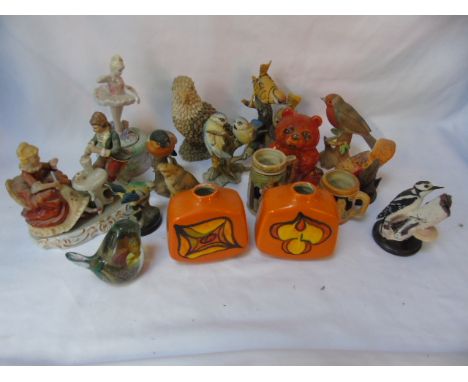 Pair of small Poole vases and a collection of figures