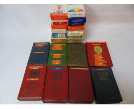 Old post office savings banks and playing cards