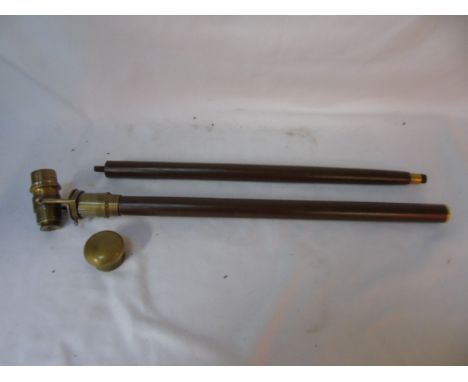 Brass and wood 2 piece walking stick with telescope handle