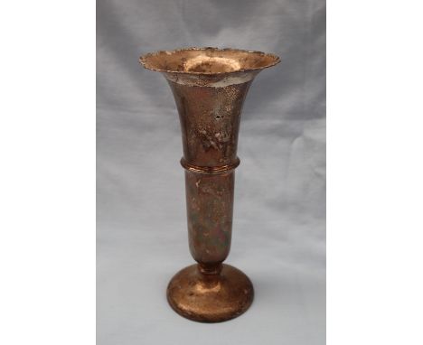 A George V silver bud vase with a flared rim and ring turned tapering column on a spreading foot, Birmingham, 1923, William N