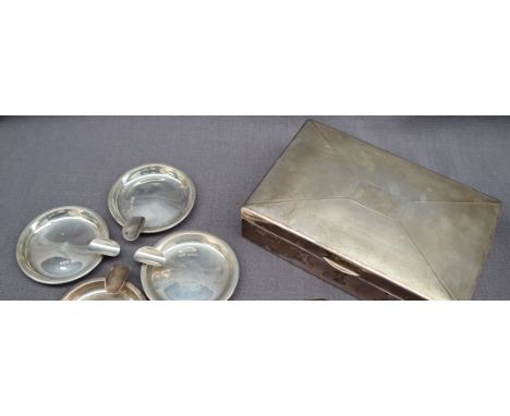 A George V silver cigarette box of rectangular form with engine turned decoration, 17 x 11cm, Birmingham, 1935, Saunders & Ma