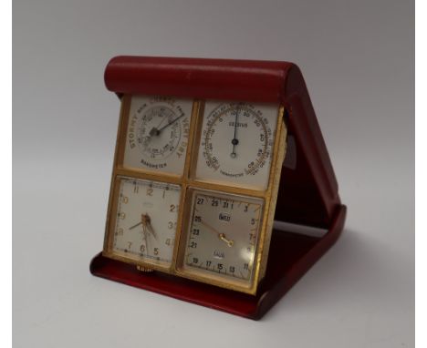 An Angelus, Foursome leather and gilt brass desk compendium, with an 8-day clock  inscribed Asprey and alarm, date- month- da