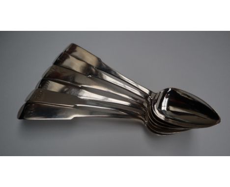 Scottish Silver - A set of six George III silver fiddle pattern table spoons, Edinburgh, 1812, William Constable approximatel