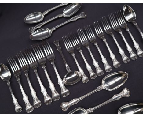 A Victorian silver partial flatware service comprising, six table spoons, five matching table forks, eight matching dessert f