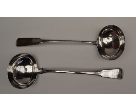 Scottish Silver - A George III silver fiddle pattern ladle, Edinburgh, 1814, Robert Keay I together with another, Edinburgh, 