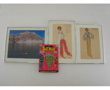 A mixed lot.Two framed fashion watercolours of Millicent  Martin in costume from  “From a bird's eye view” and “Piccadilly Pa