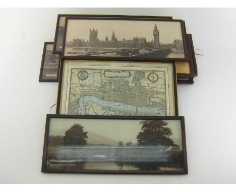 Ten London, Midland and Scottish framed 1930s-50s railway compartment photographs and other advertisements for destinations, 